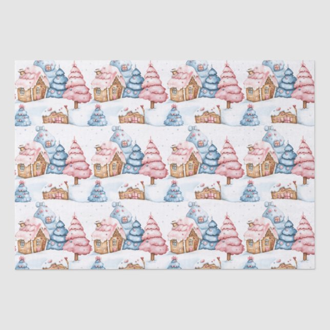 Papier Mousseline Pain d'épices de Noël moderne Maison Cute Pastel (Recto)