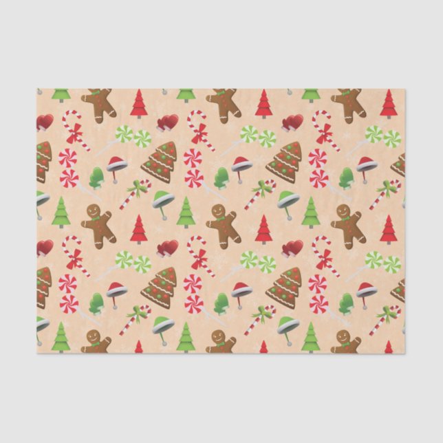 Papier Mousseline Pain d'épices Homme, Bonbons et chapeau santa (Recto)