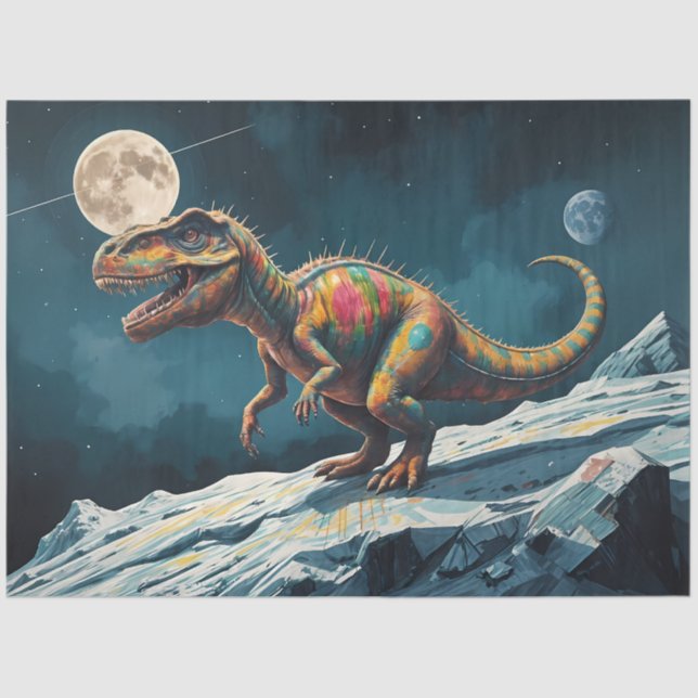 Papier Mousseline Painted Dinosaur Under Moonlight Pop Surreal  (Recto)