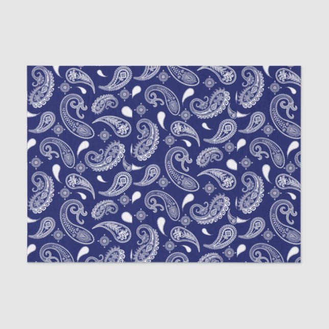 Papier Mousseline Paisley bleu et blanc (Recto)