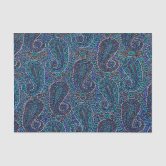 Papier Mousseline Paisley Blue Indian Boho Motif (Recto)