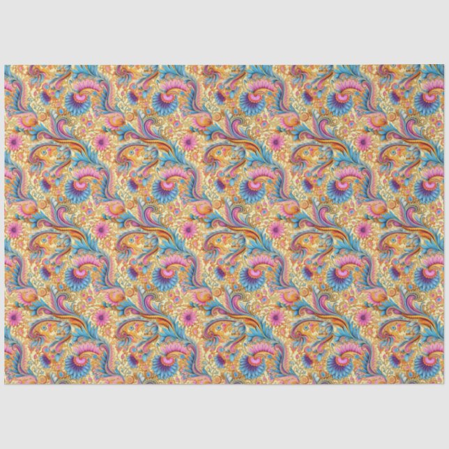 Papier Mousseline Paisley Golden Flower Abstrait Motif 6 (Recto)