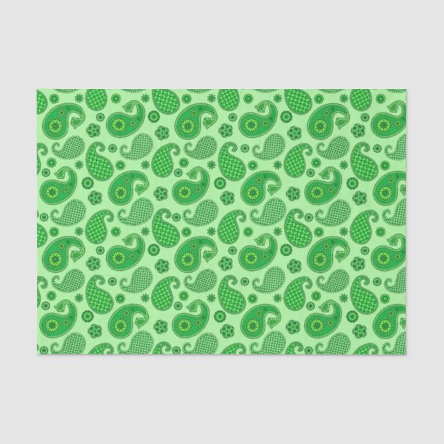 Papier Mousseline Paisley Motif, Lime et Emerald Green (Recto)