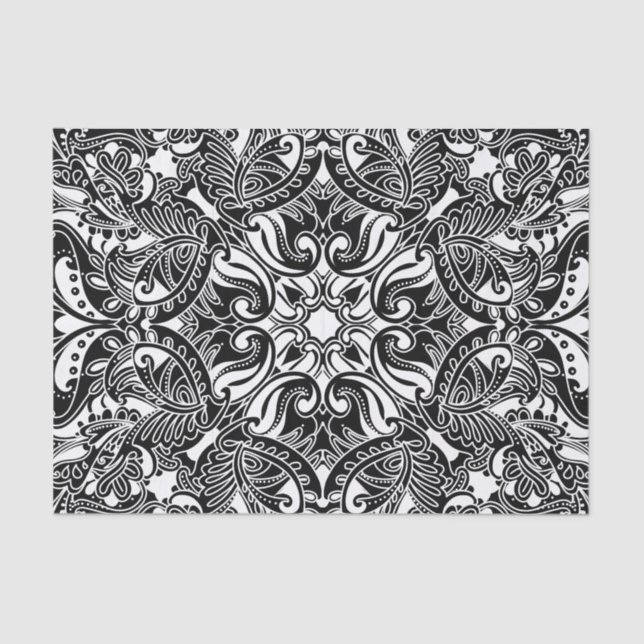 Papier Mousseline Paisley noir et blanc (Recto)