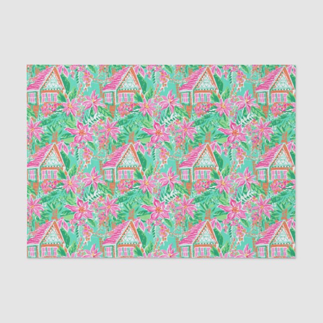 Papier Mousseline Palm Beach Noël Aquarelle Maison en pain d'épices (Recto)
