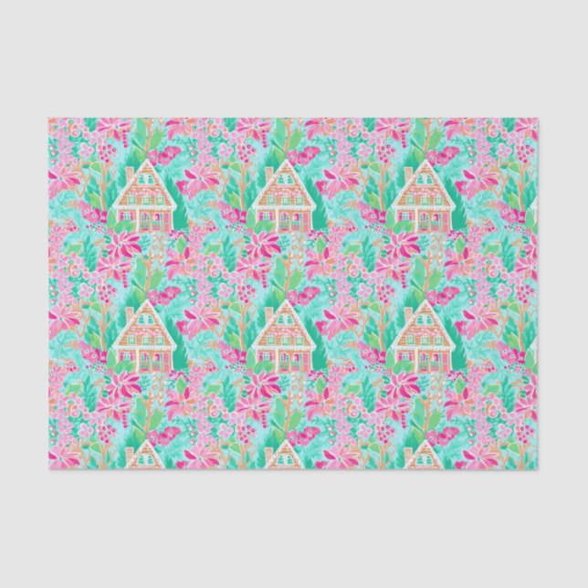 Papier Mousseline Palm Beach Noël Aquarelle Maison en pain d'épices (Recto)