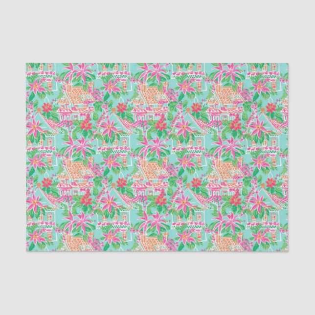 Papier Mousseline Palm Beach Noël Aquarelle Maison en pain d'épices (Recto)