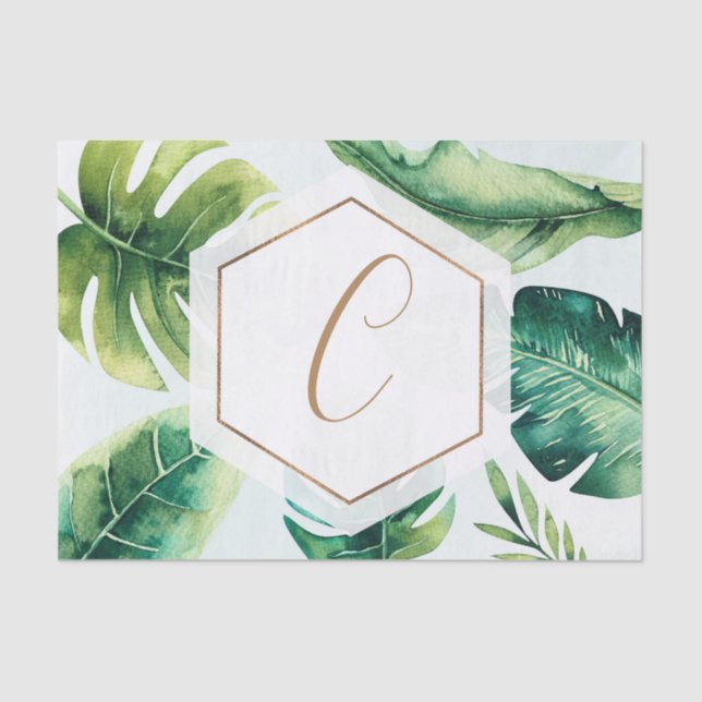 Papier Mousseline Palm Feuille Blanc Or Élégant Tropical Été (Recto)