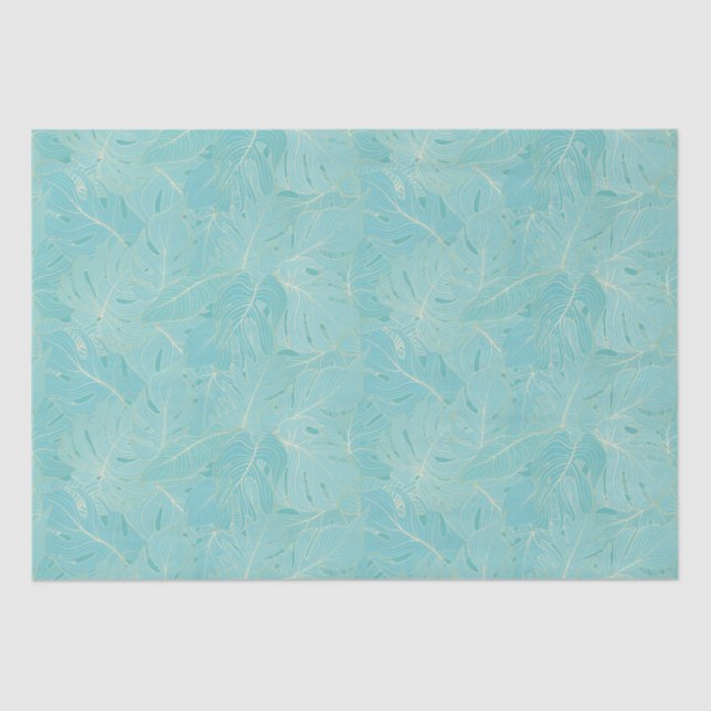 Papier Mousseline Palme tropicale bleu clair motif feuille (Recto)