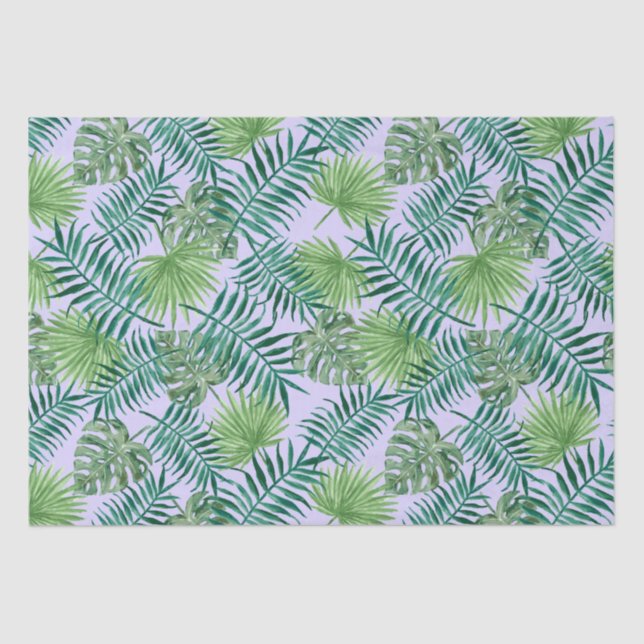 Papier Mousseline Palmier Tropical Feuille Motif vert pourpre (Recto)