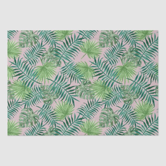 Papier Mousseline Palmier Tropical Feuille Vert rose Motif (Recto)