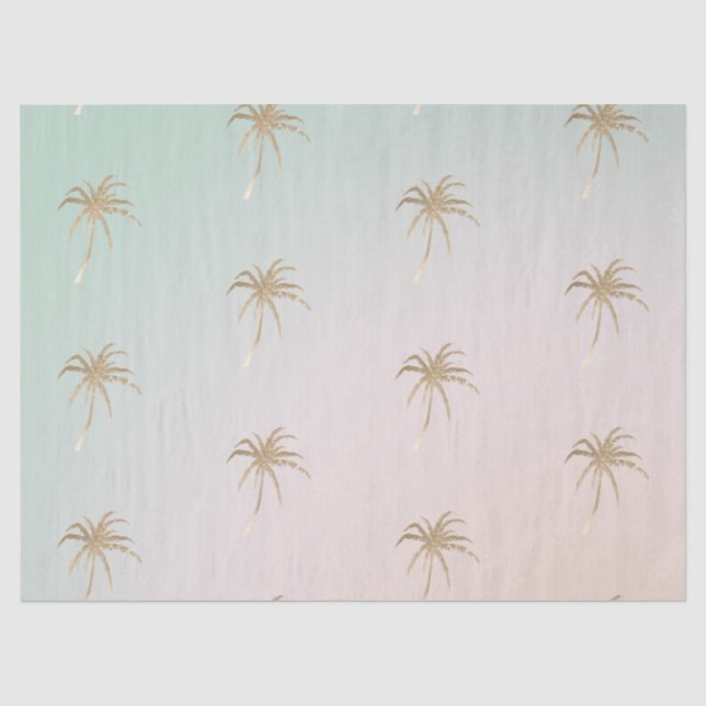 Papier Mousseline Palmiers d'or tropicaux Mint Cream Ombre      (Recto)