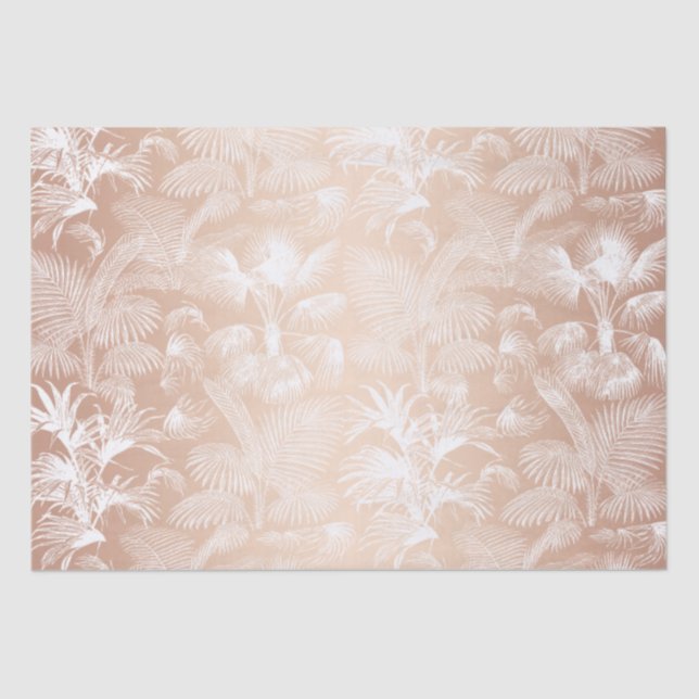 Papier Mousseline Palmiers tropicaux modernes Rose Or Blanc (Recto)