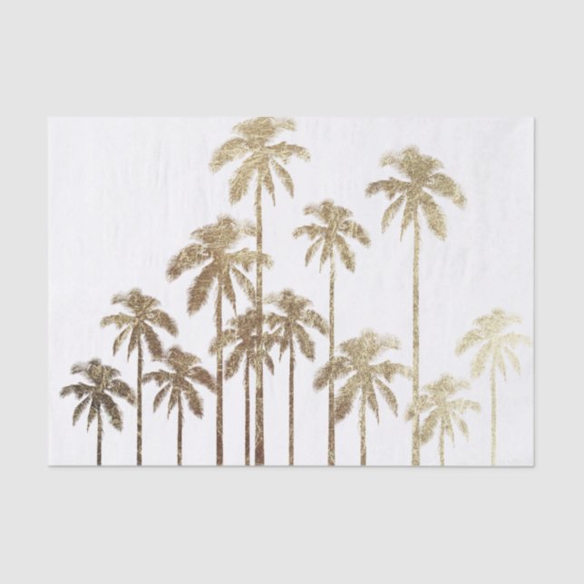 Papier Mousseline Palmiers tropicaux or glamour sur blanc (Recto)