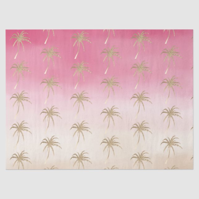 Papier Mousseline Palmiers tropicaux Peach Pink Gold (Recto)