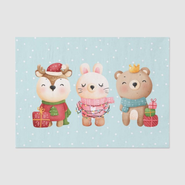 Papier Mousseline Pals de Noël - Rennes, Ours et Lapin (Recto)