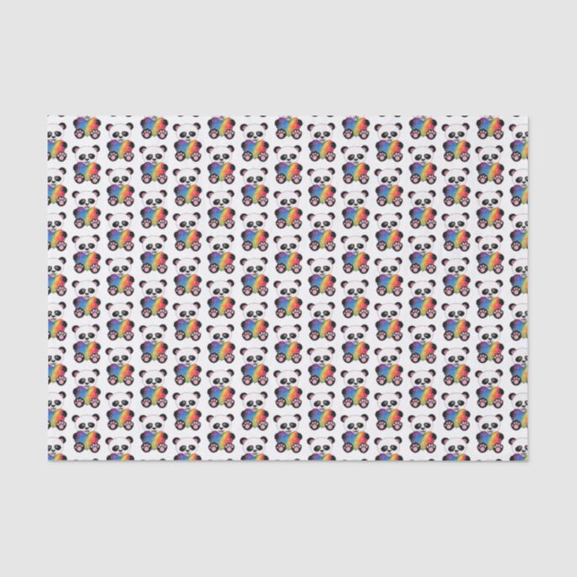 Papier Mousseline Panda Aquarelle Cute Avec Coeur Arc En Ciel (Recto)