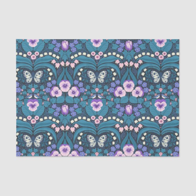 Papier Mousseline Pansies, oiseaux et papillons (Recto)