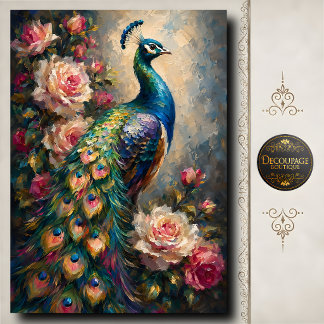 Papier Mousseline Paon et Roses Roses Decoupage