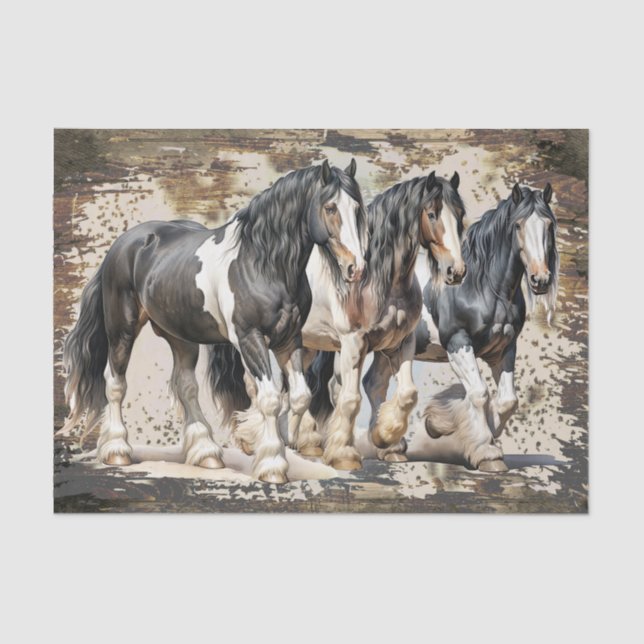 Papier Mousseline Pap Tissu Gypsy-Vanner Horse Aquarelle Découpage (Recto)