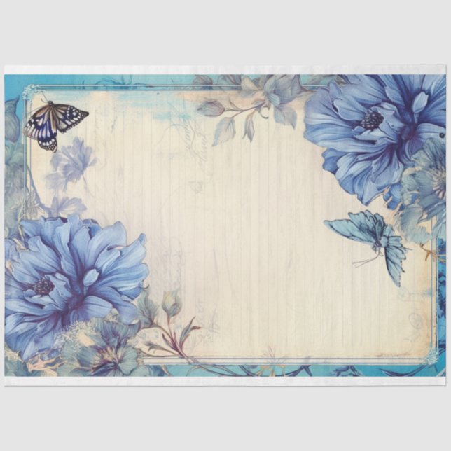 Papier Mousseline Papemère à poitrine bleue et papillon (Recto)