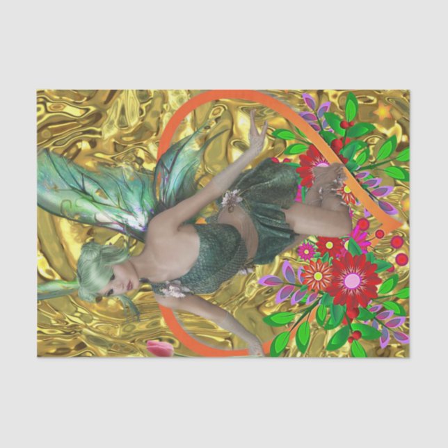 Papier Mousseline Papier à papier vert Fée Florale (Recto)