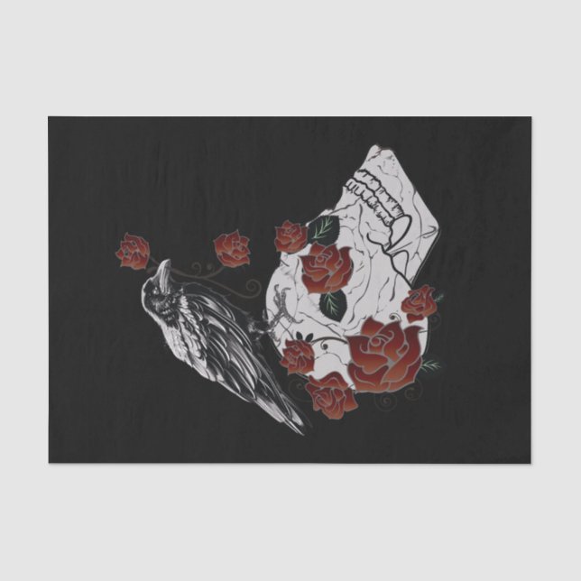 Papier Mousseline Papier cadeau corbeau, crâne et Rose (Recto)