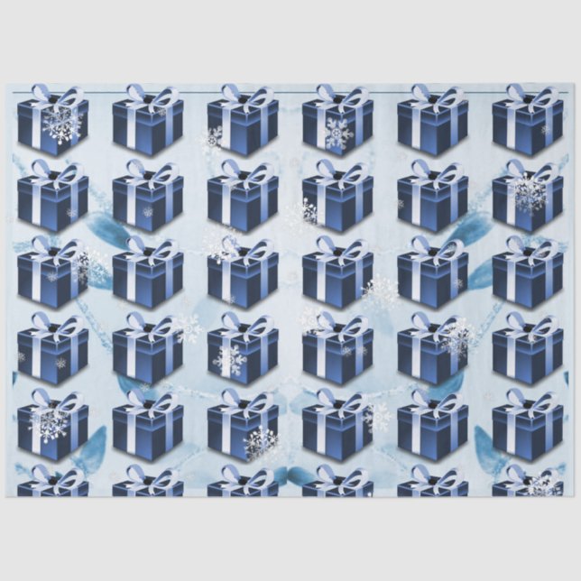Papier Mousseline Papier cadeau de Noël bleu (Recto)