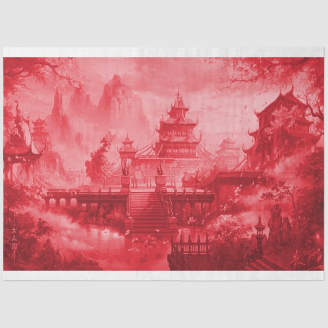 Papier Mousseline Papier de découpage asiatique Pagode Rouge (Recto)