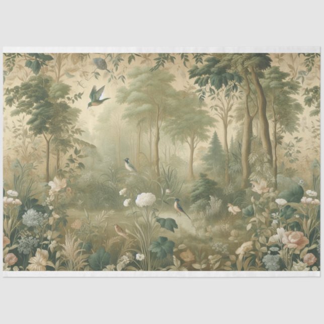 Papier Mousseline Papier de découpage Botanique, Oiseaux, Forêt (Recto)