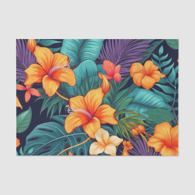 Papier Mousseline Papier de découpage de fleurs orange tropicales (Recto)