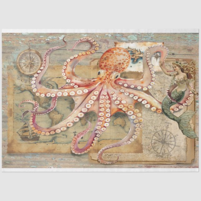 Papier Mousseline Papier de découpage de sirène d'octopus (Recto)