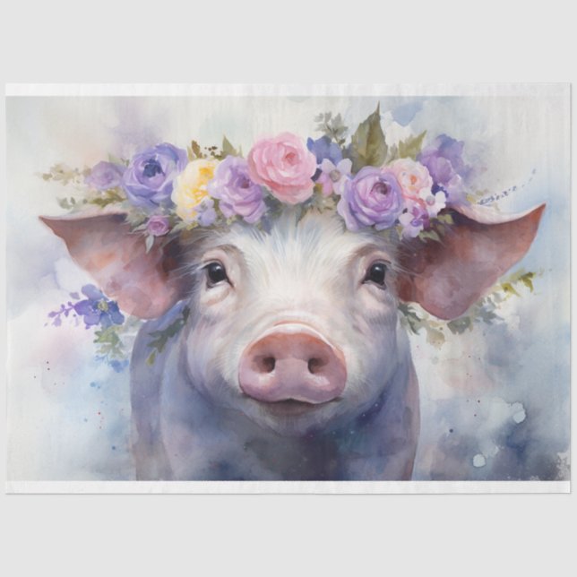 Papier Mousseline Papier de découpage "Emma" Aquarelle Cochon 30x20 (Recto)