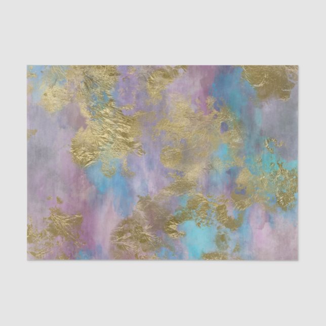 Papier Mousseline Papier de découpage fin or, rose et blues (Recto)