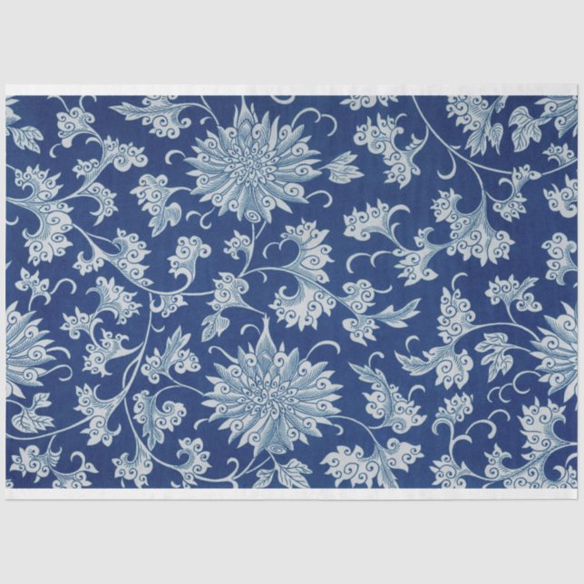 Papier Mousseline Papier de découpage floral bleu et blanc (Recto)