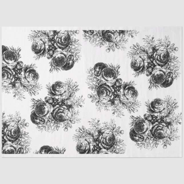 Papier Mousseline Papier de découpage floral noir et blanc (Recto)