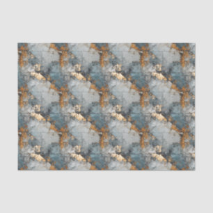 Papier Mousseline Papier de découpage Motif Shabby Dusty Blue et Gol
