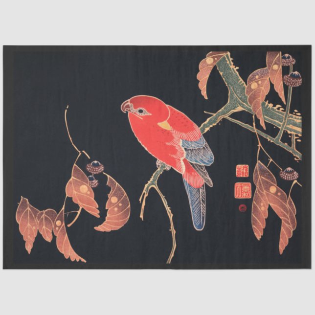 Papier Mousseline Papier de découpage noir de l'oiseau japonais (Recto)