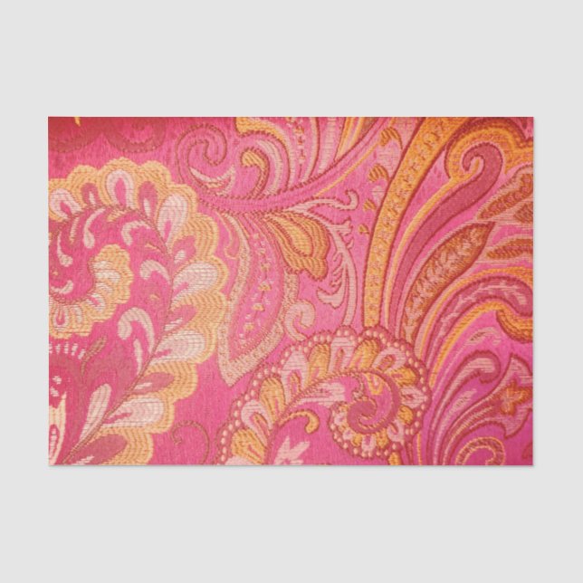 Papier Mousseline Papier de découpage Paisley rose et orange (Recto)