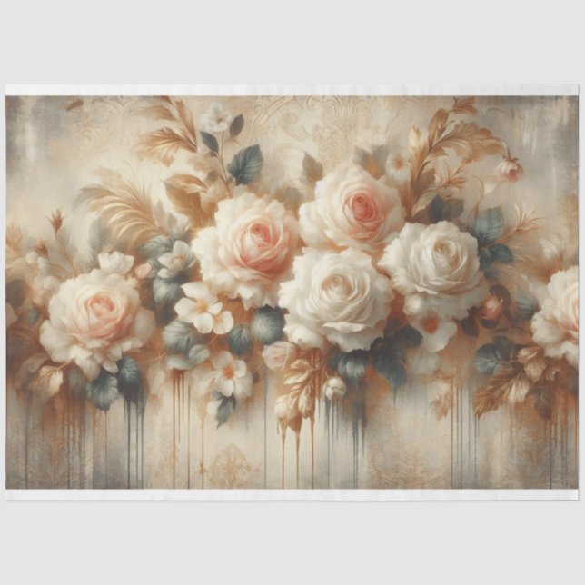 Papier Mousseline Papier de découpage Roses blanches roses (Recto)