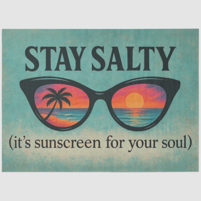 Papier Mousseline Papier de découpage "Stay Salty" Retro Beach Sunse (Recto)