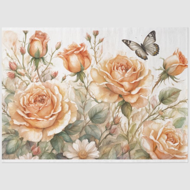 Papier Mousseline Papier de fond de découpage 18b Roses de pêche (Recto)