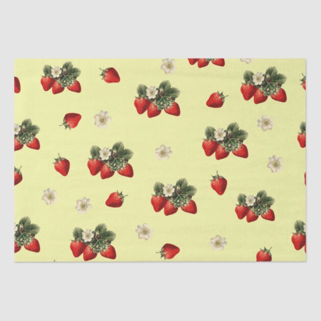 Papier Mousseline Papier de fraise avec fleurs sur jaune (Recto)