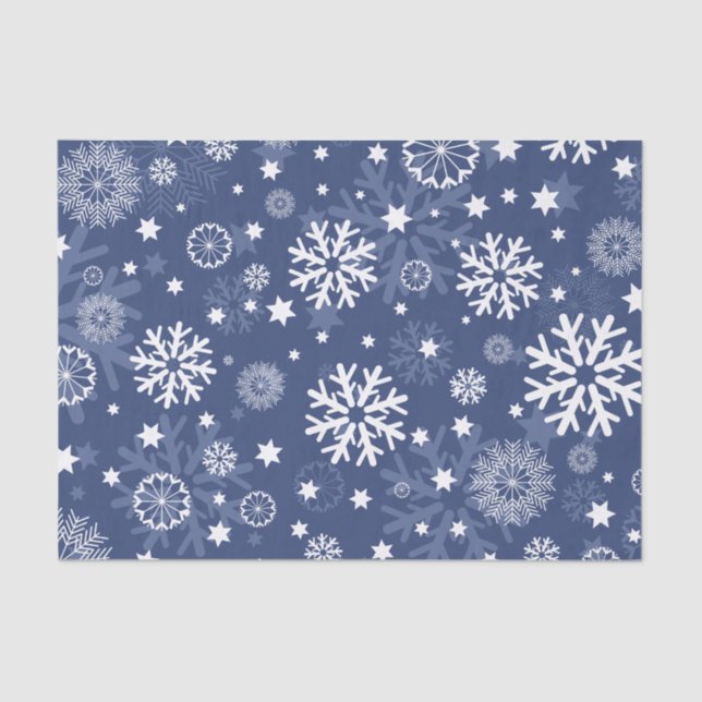 Papier Mousseline Papier de Noël moderne Blue Snowflon (Recto)