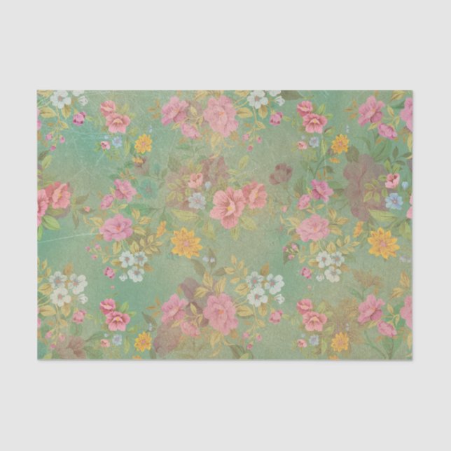 Papier Mousseline Papier de papier de fond vert rose vintage (Recto)
