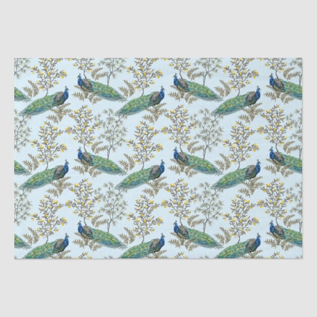Papier Mousseline Papier de papier de motif de Damas Peacock (Recto)