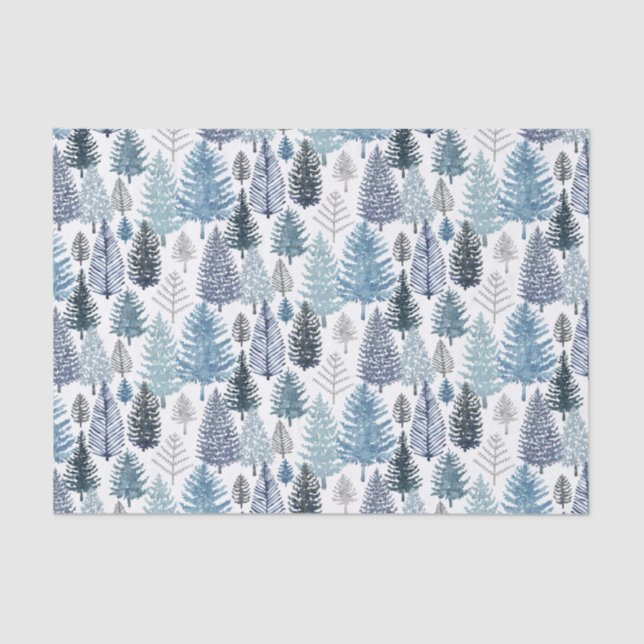 Papier Mousseline Papier de papier de tissus Blue Winter Pine Trees (Recto)