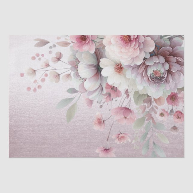 Papier Mousseline Papier de papier de tissus fleuri blanc rose moder (Recto)