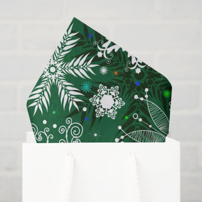 Papier Mousseline Papier de papier motif de flocon de neige vert de  (Sac cadeau)
