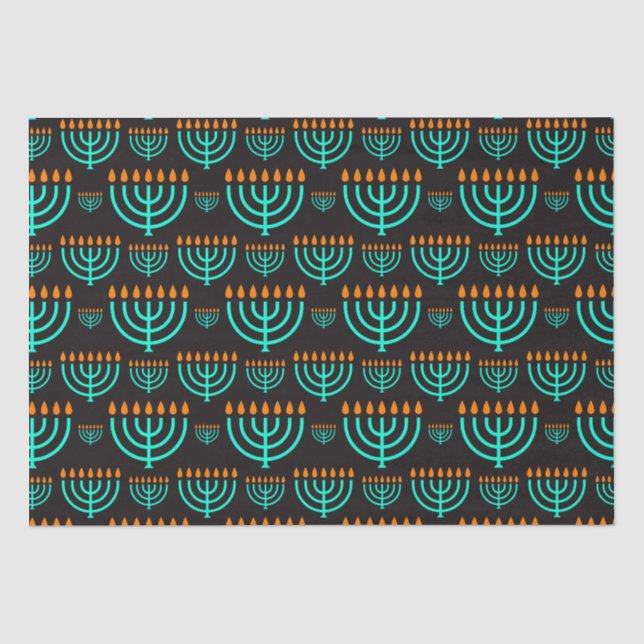Papier Mousseline Papier de papier tissu bleu Hanoukka Menorah (Recto)